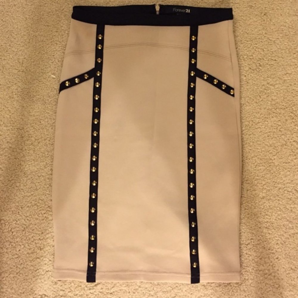 Forever 21 Beige Studded Skirt Officecore